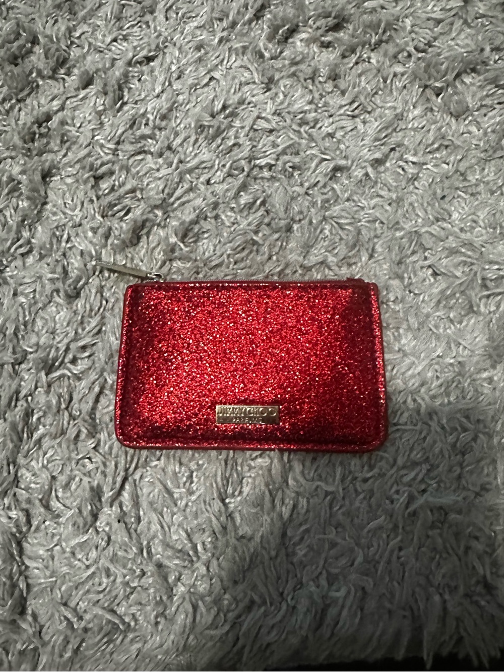 Red Glitter Zip Card Wallet - jimmy choo